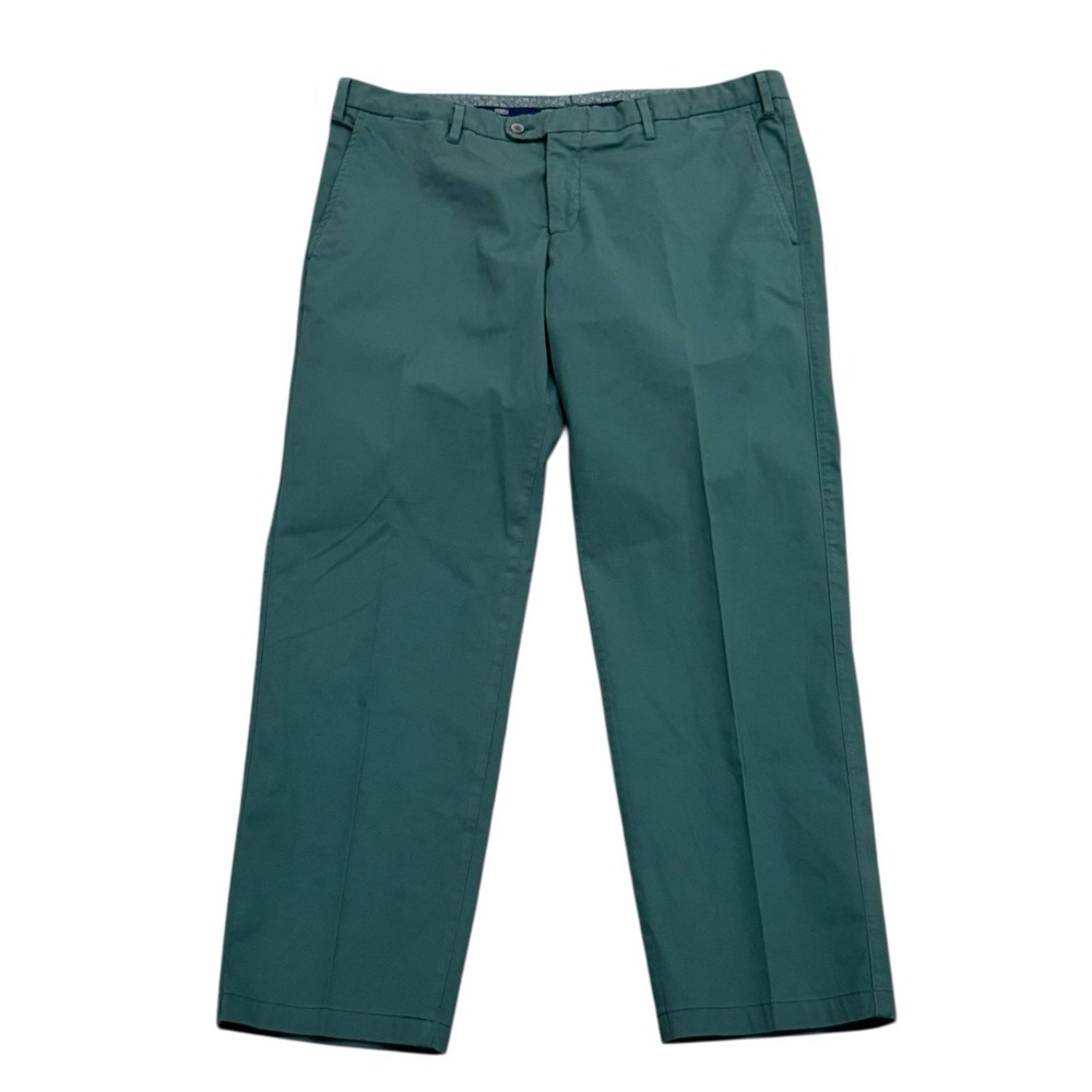 Fedeli Men's Size 54 Green Straight Leg Cotton Polyester Chino Trouser Pants euc